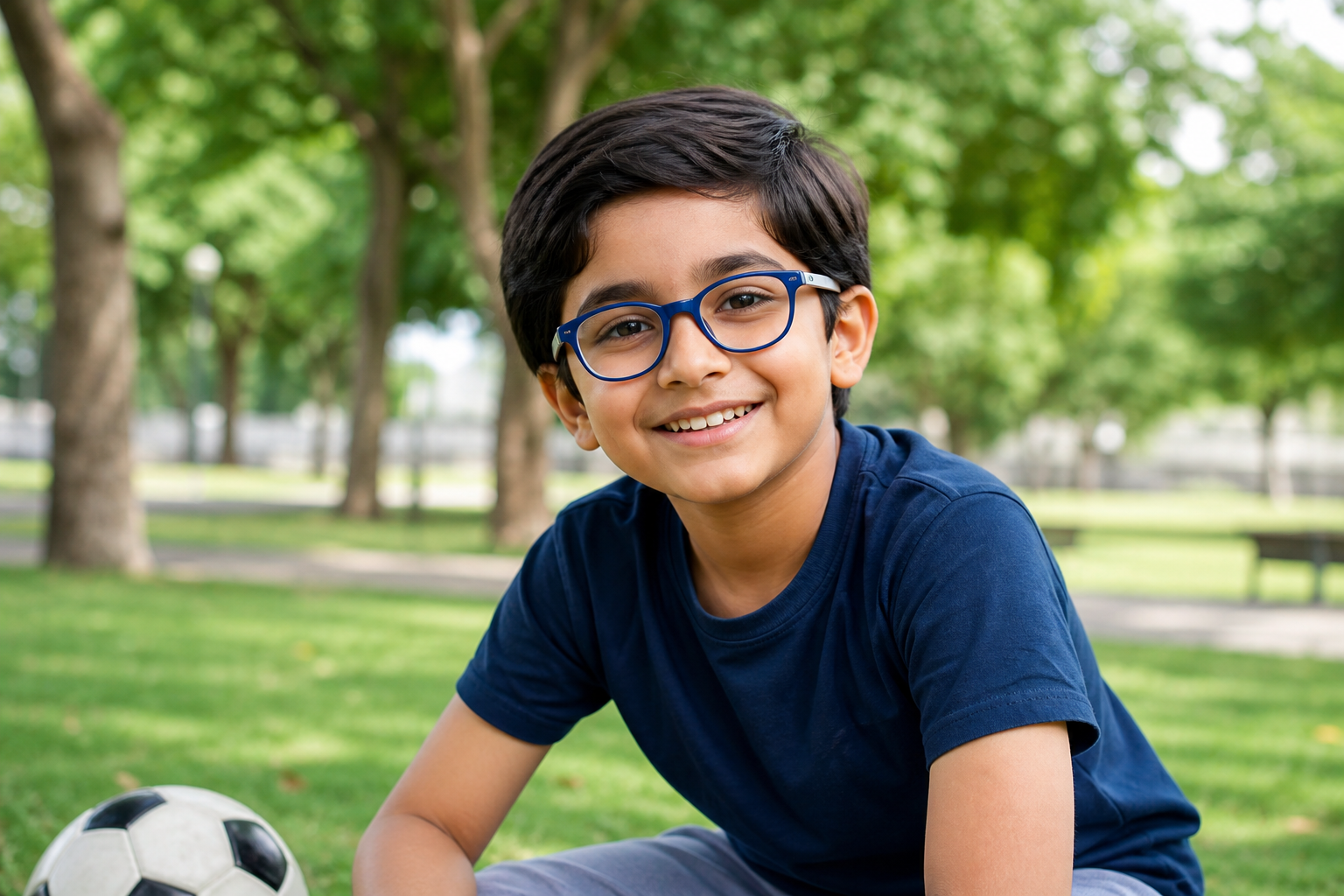 Boy in durable Aham eyeglasses